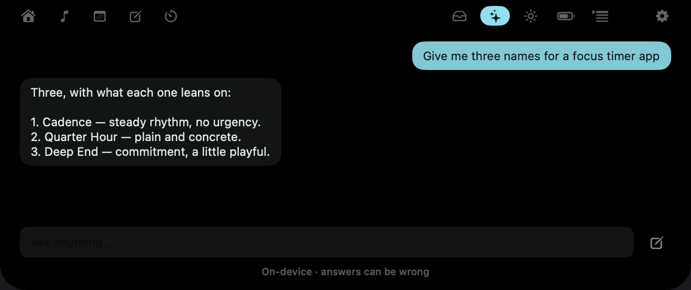 AI that stays on your Mac — AI chat pane