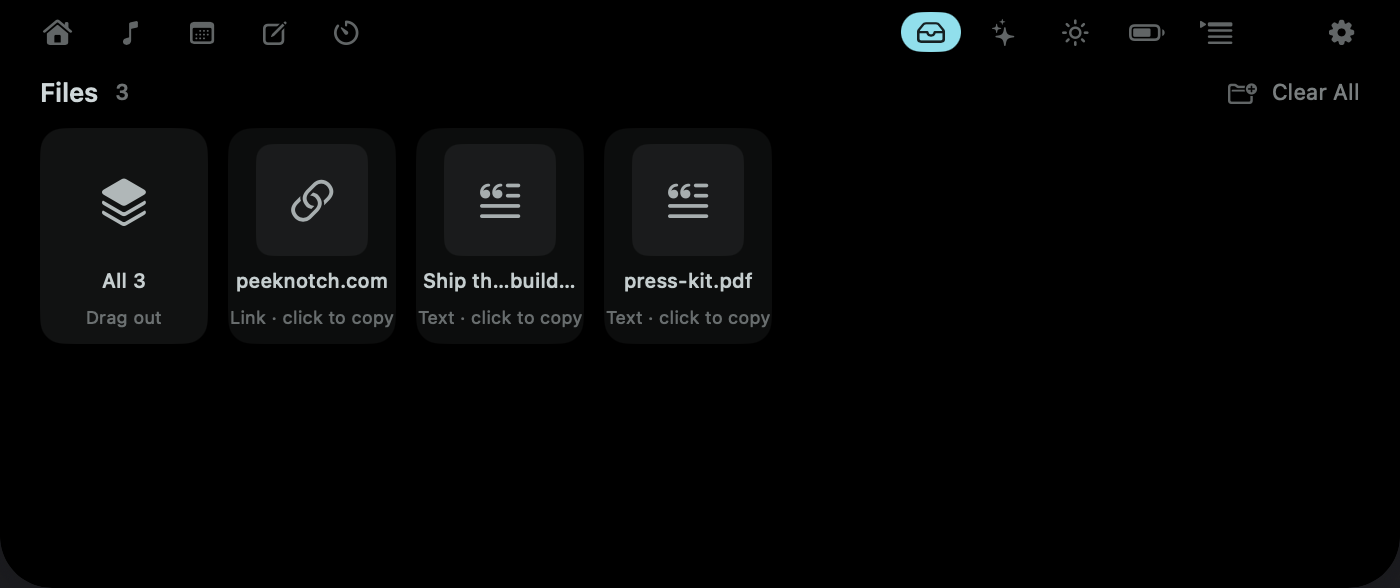 A shelf inside the notch — Files shelf